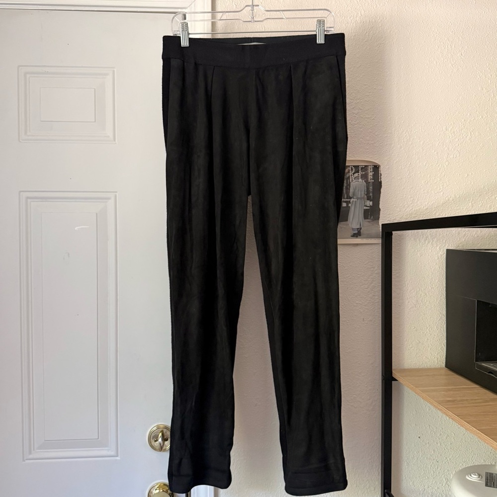 RAQUEL ALLEGRA black‎ silk mixed media knit slim straight leg pull on pants